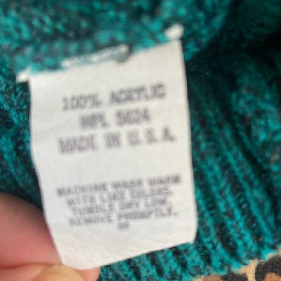 Vintage Dad Sweater Green 90s Grandpa Aesthetic Triangle Print USA Made Large - Picture 3 of 8